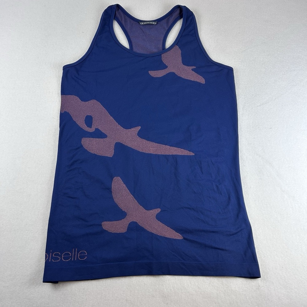 Oiselle Flyte Tank Top Womens M Bird Print Racerback Blue Pink Yoga Performance